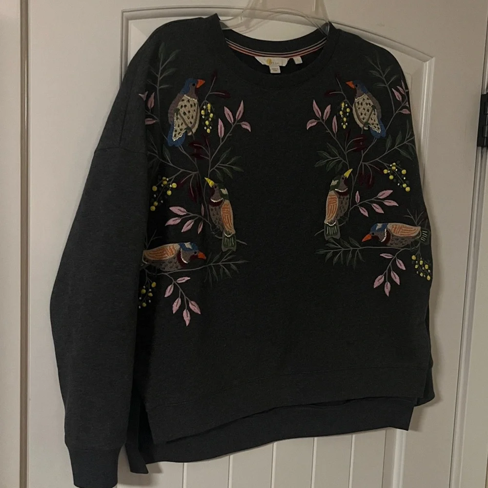 Boden Bird Embroidered Gray Sweater Small - Picture 5 of 16
